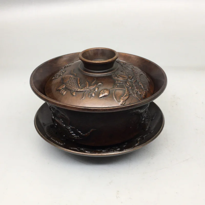 

Antique Pure Copper Continuous Prosperity Covered Bowl Copperware Decoration Living Room Tea Bowl Tea Cup Home Craft Ornament Wh