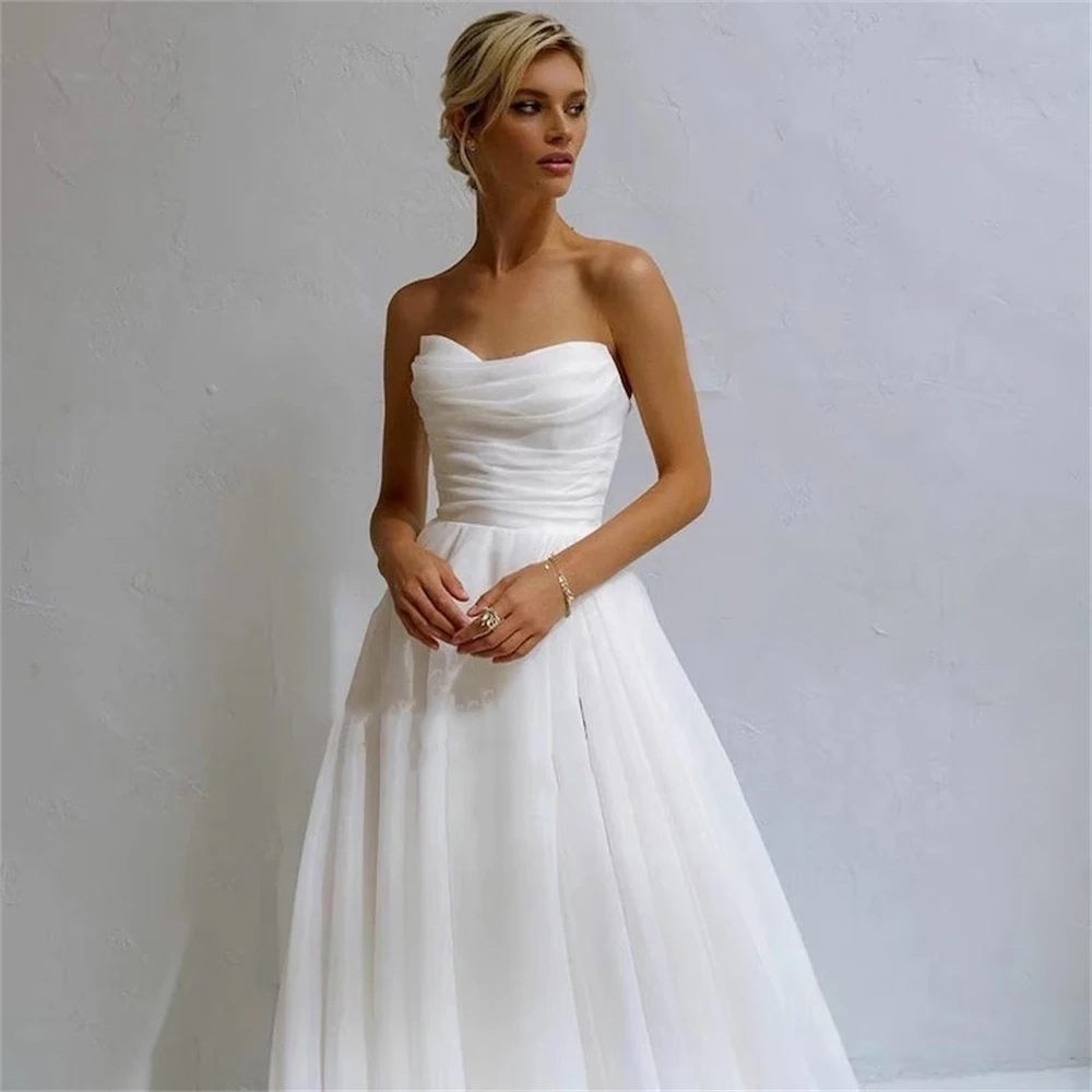 Vestidos De novia elegantes con escote corazón para mujer, Vestidos De novia con superficie satinada, vestido plisado elegante hecho a medida 2024