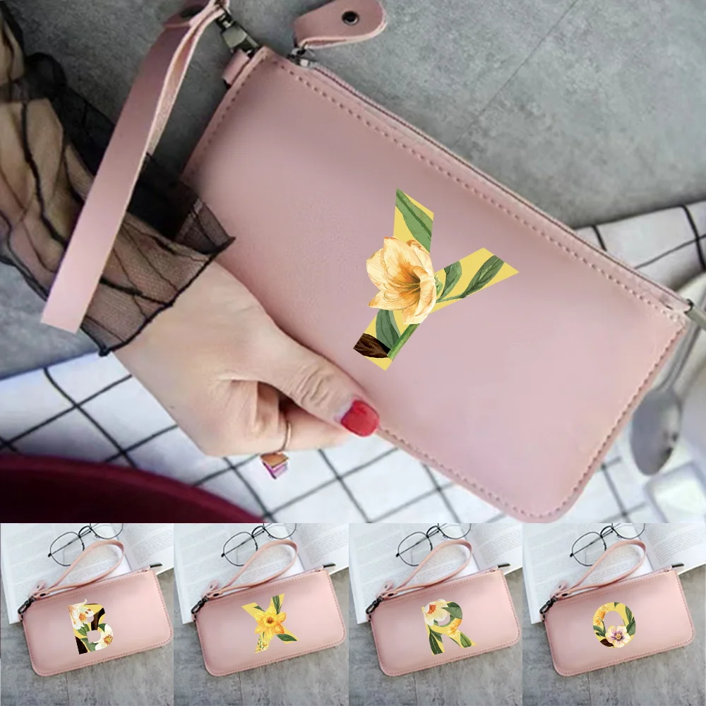 Pu Leather Wallets Card Bag Floral Letter Print Handbag Case Women Fashion Long Coin Purse Clutch Storage Pack Mobile Phone Bags