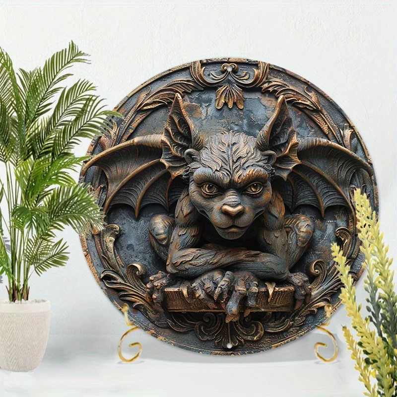 

8x8 Inch Round Aluminum Gargoyle Sign - Durable Waterproof, High-Definition Printed, Pre-Drilled for Easy Installation