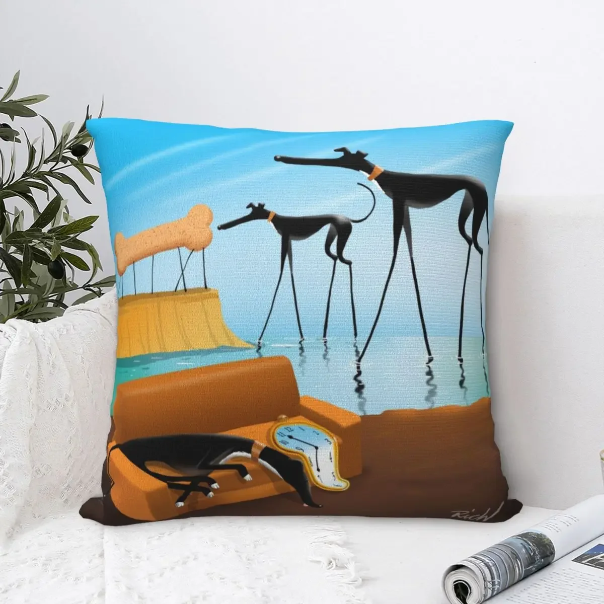 Greylvador Dali  Pillow Cases Greyhound Whippet Lurcher Dog Cushion Covers Novelty Zipper Decorative Pillowcover for Sofa