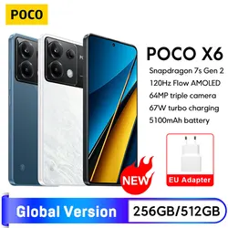 POCO X6 Smartphone Versão Global, Snapdragon 7S Gen 2, Display AMOLED 120Hz, Câmera de 64MP com OIS NFC, Carregador 67W, Gen 2, 5G