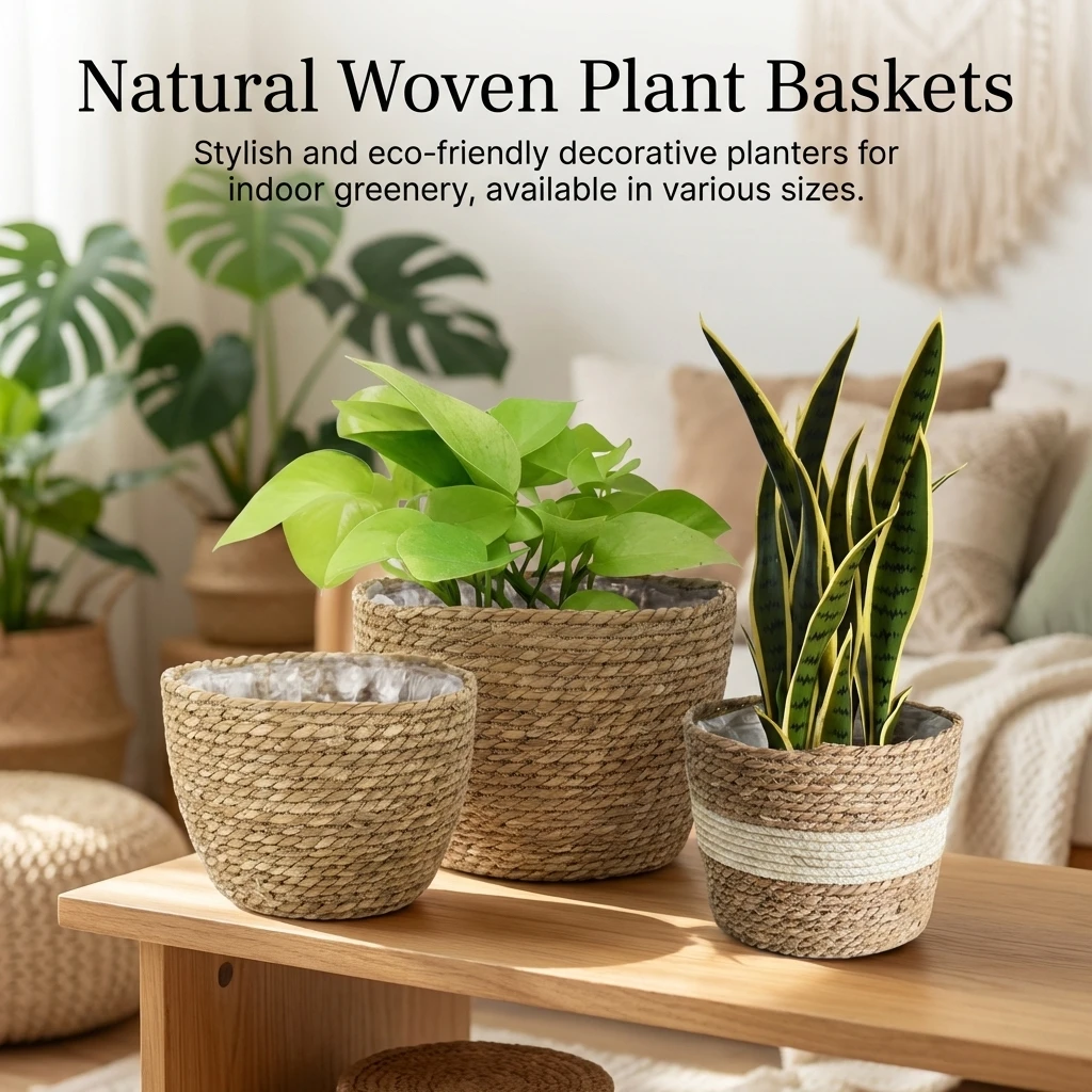 Creative Wicker Flower Basket Handwoven Plant Pot Decorative Desktop Storage Home Garden Display For Outdoor And Indoor Use
