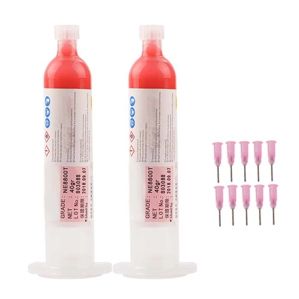 Pegamento rojo de resina epoxi para Chips BGA, resistencias, condensadores, Chips IC, SMT, SMD, reparación con 10 agujas, 30ml, 38g, 1 o 2 unidades