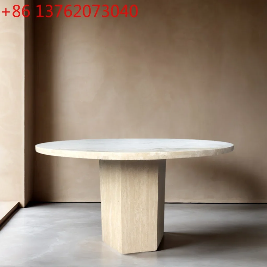 

Hotel villa natural travertine dining table cream wind small apartment travertine dining table