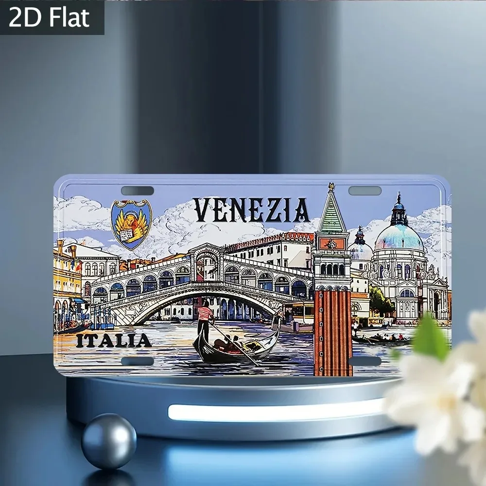 Custom 2D Flat Italy Venice Rialto Bridge Gondola Metal Plaque 12x6in, Travel Lover Indoor Outdoor Garage Wall Art Ornament (Dec