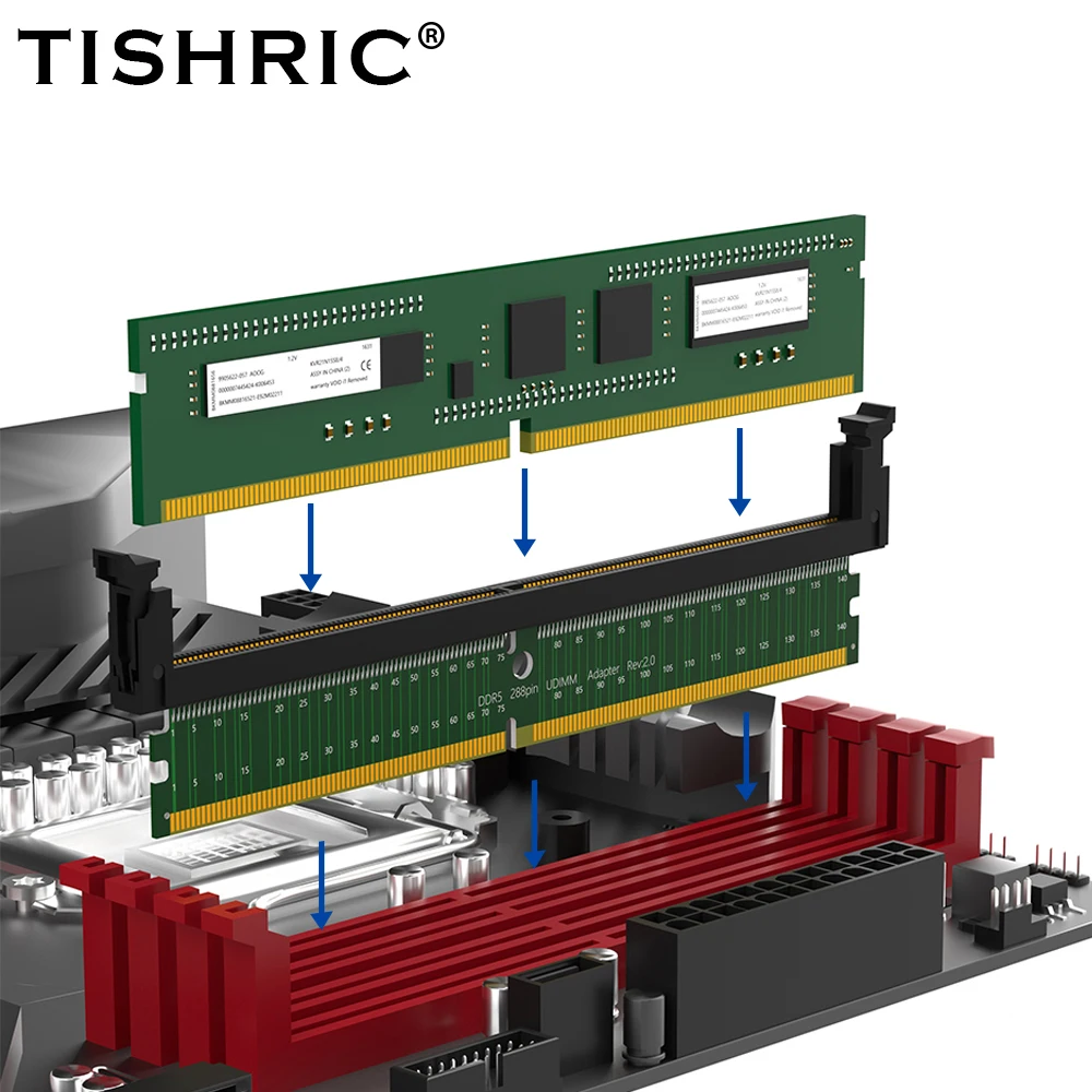 Карта тестовой защиты TISHRIC DDR5 U-DIMM 288-контактный адаптер DDR5 Пробная защитная карта памяти с короткой защелкой