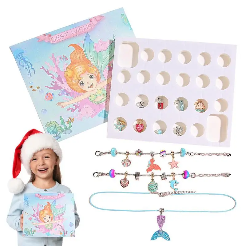 Mermaid Bracelet Box Charm Bracelet Making Kit Mermaid Beads Bracelet Set Charm Kit Crafts For Girls Kids & Teens For Ages 5-12