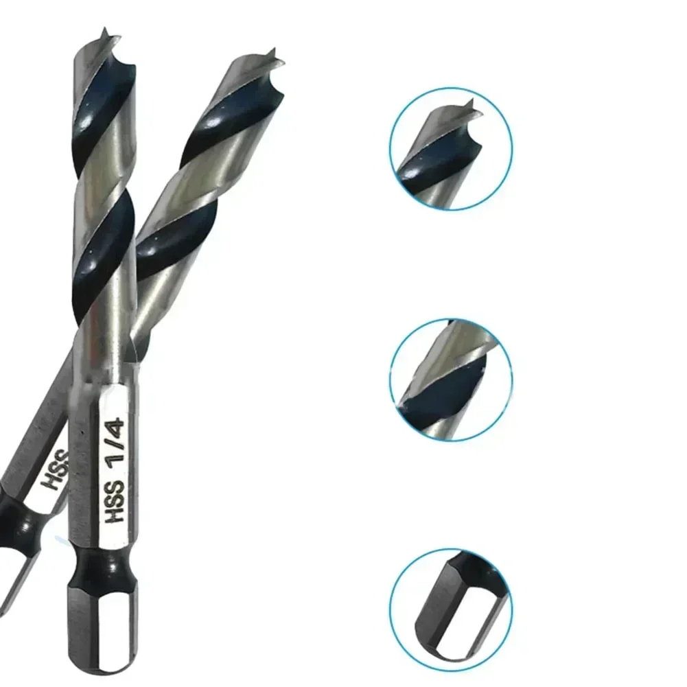 6pcs HSS Point Drill Bit 1/4 Inch Quich Change Hex Shank Drill Bit 3/32 1/8 3/16 1/4 5/16 3/8inch For Wood Hole Opener Tool
