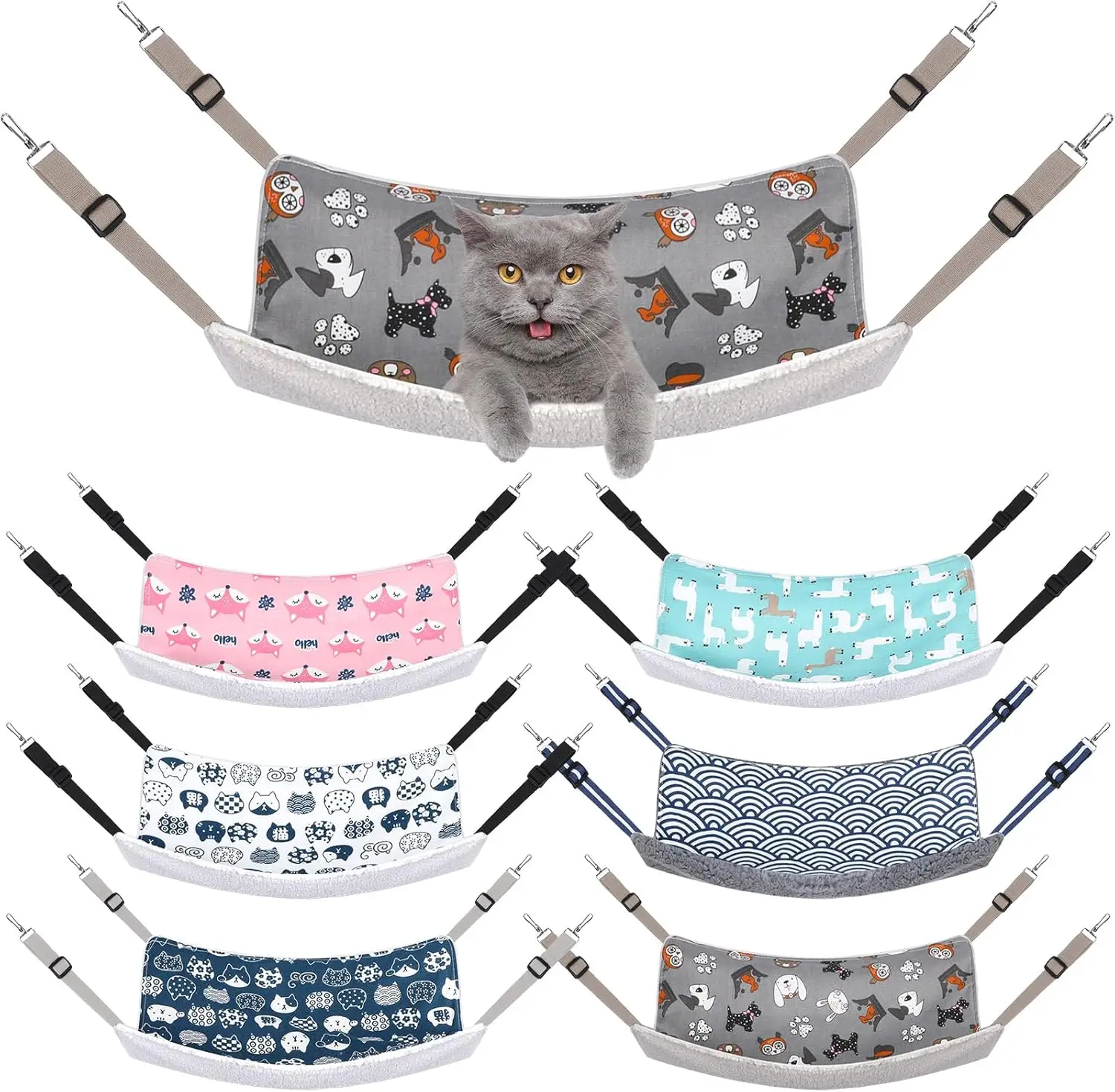 

6 шт. двусторонних гамаков-лежанок для кошек, 18,9 x 15 дюймов, мягкие, дышащие, для домашних животных и хорьков, двусторонний подвесной гамак с регулировкой