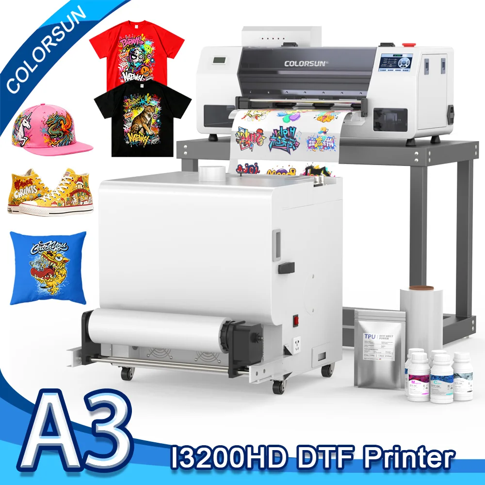 

Принтер Colorsun A3 DTF с порошковым шейкером I3200HD Impresora A3 DTF Печатная машина A3 DTF Принтеры для футболок Толстовки Ткань