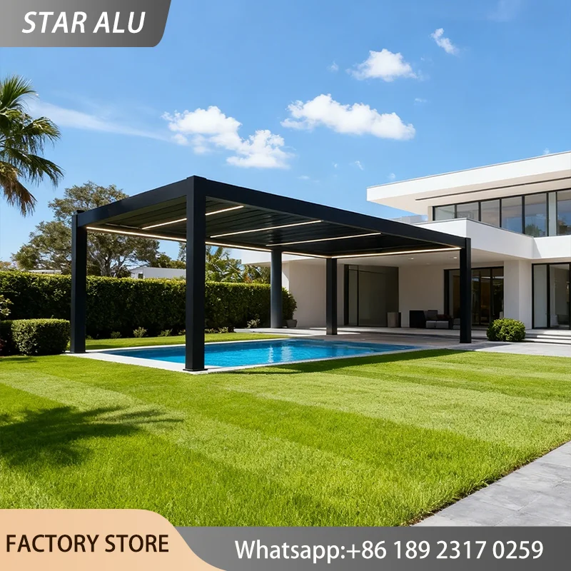 Heavy Duty Aluminum Gazebo Pergola Louvered Canopy Outdoor Patio Deck Shelter Waterproof Sun Shade Commercial Garden Pavilion