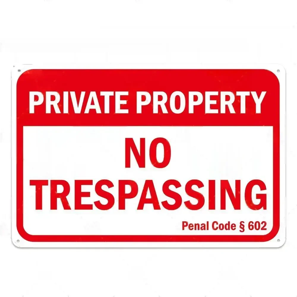 1pc No Trespassing No Entry Private Property Warning Signs Public Garage Workshop Wall Decor Vintage Metal Sign 8x12 inch