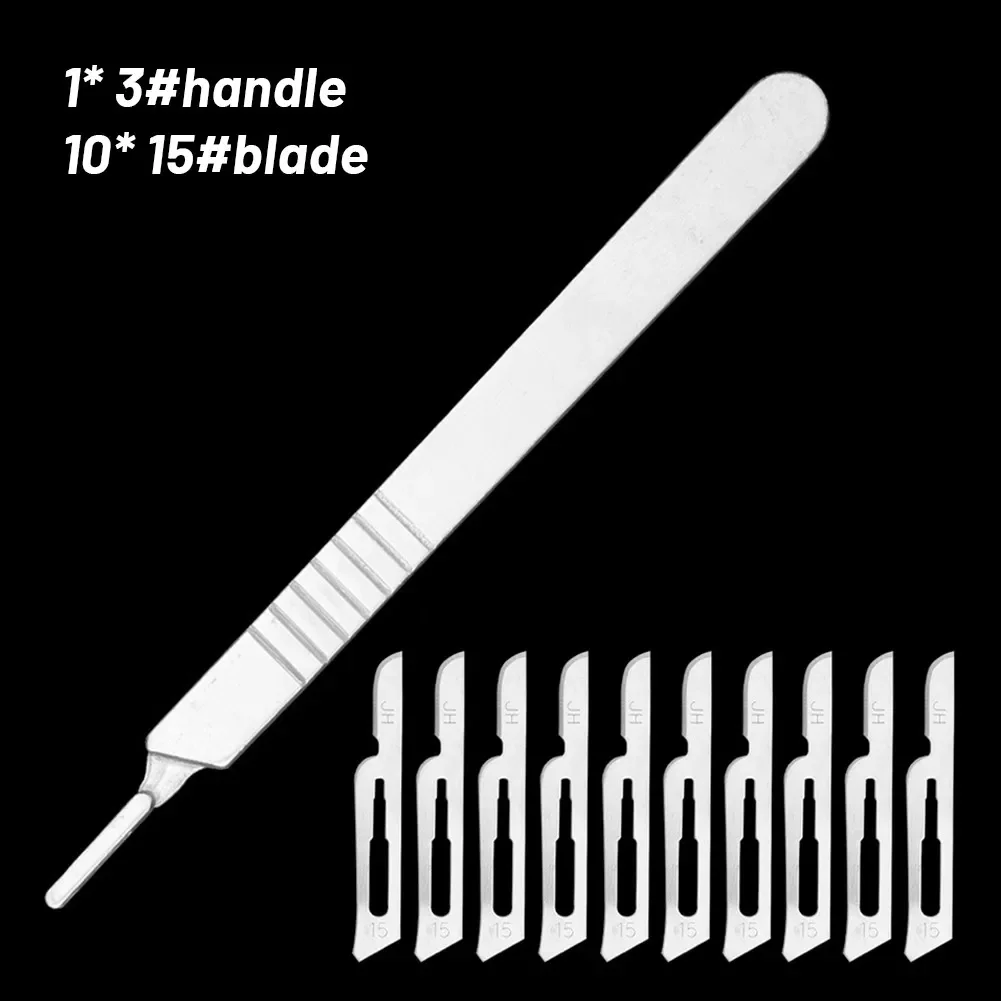 10pcs 10#--24# Carbon Steel Surgical Blades + 1pc 3# 4# Handle Scalpel DIY Cutting Tool PCB Repair Animal Surgical Knife