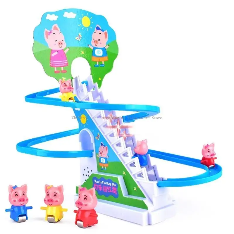 Light Music Racer Racer Track Slide Toddler Kids Hight Birthday Gift Cartoon Piggy Electric Railbing Stairs Toy Toy