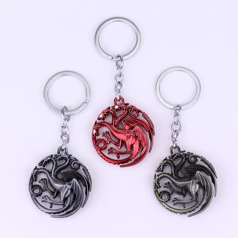 Movie Three Headed Dragon Keychain The Final Season Wolf Head Pendant Key Chains for Women Men Car Kerying Souvenir Jewelry