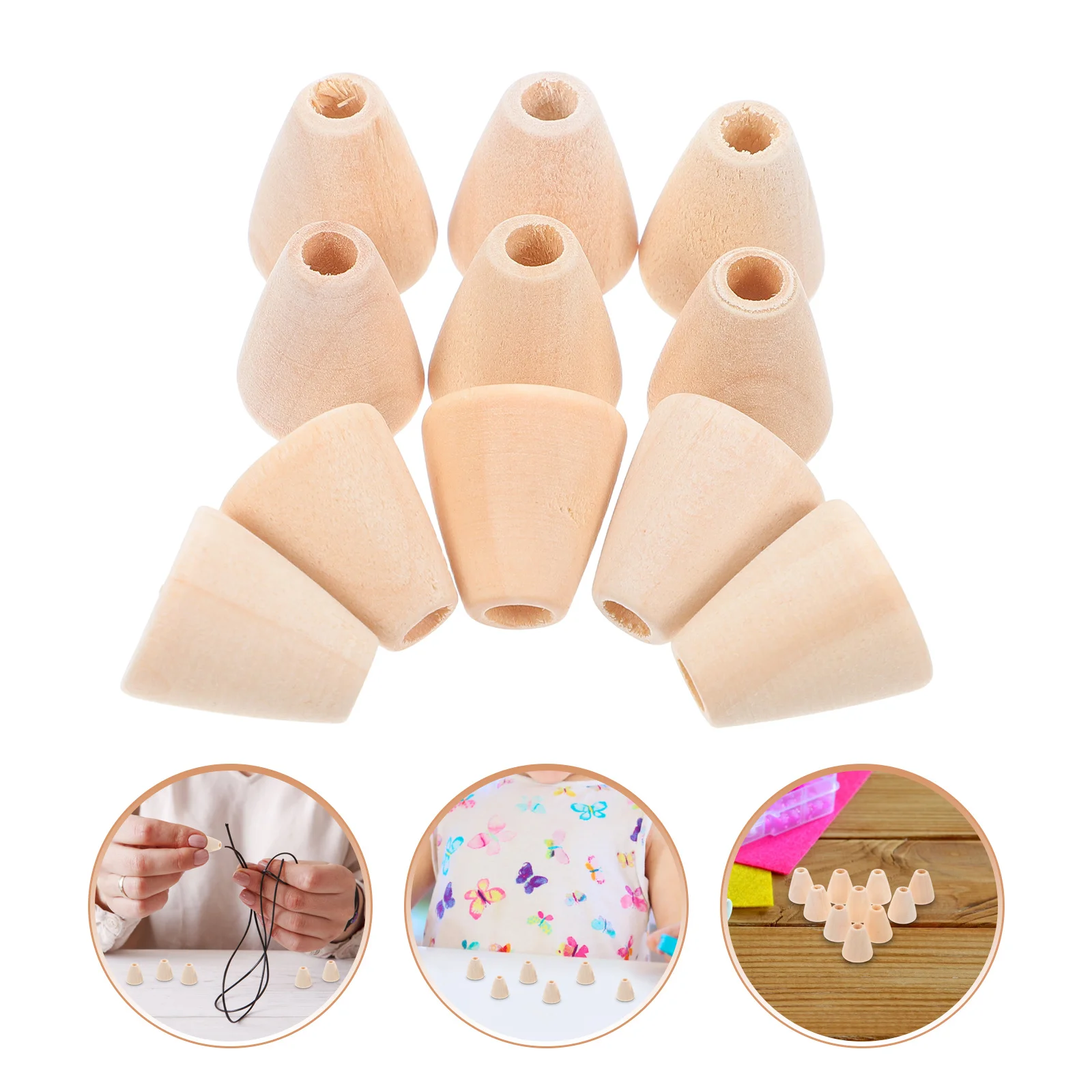 

100Pcs Natural Wooden Beads Cone Style DIY Craft Supplies for Bracelet Making Jewelry Design Kids Creativity Development
