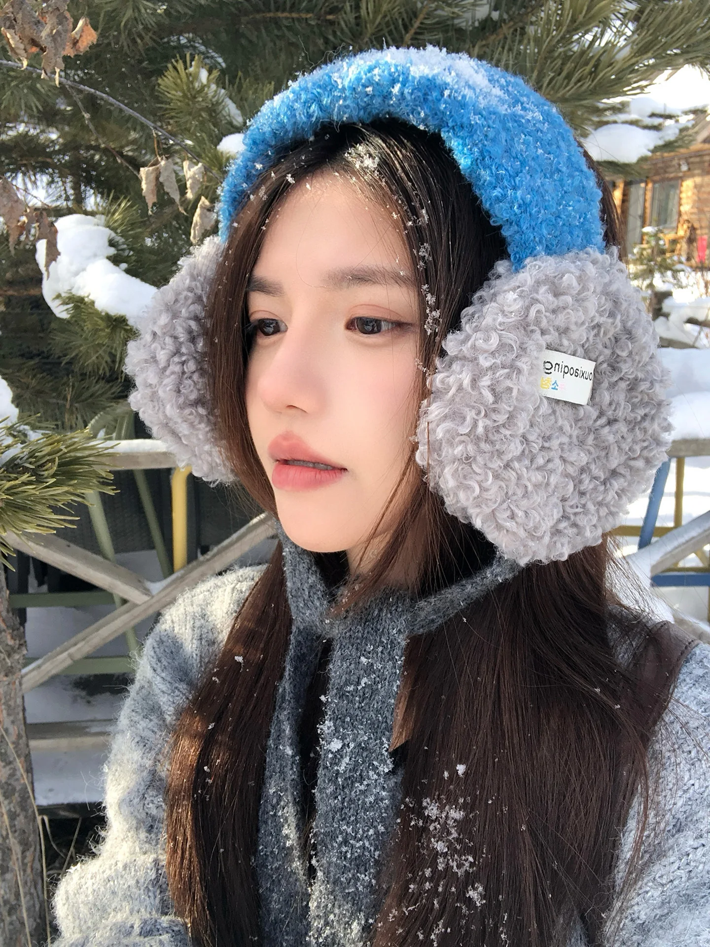 Korean Style Color Block Plush Ear Muffs Women's Winter Cycling Warmth Protection Ear Capsule Belted Ear Covers Ear Protection