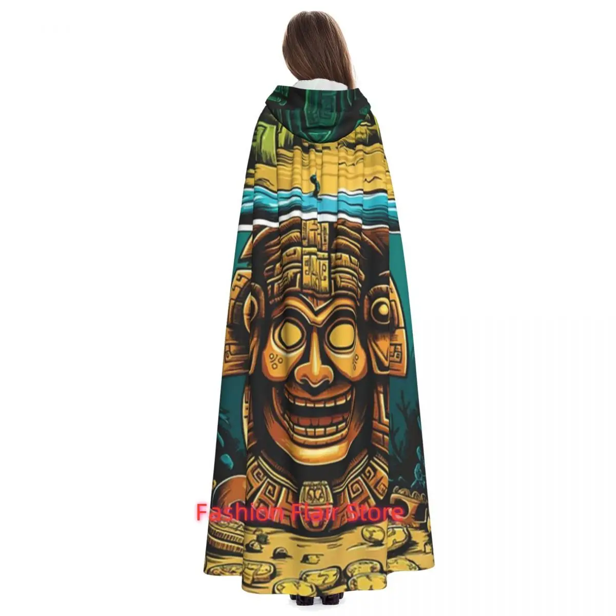 Aztec الكنز عباءة طويلة مقنعين الساحرة القرون الوسطى زي تأثيري كيب هالوين معطف الكبار للجنسين