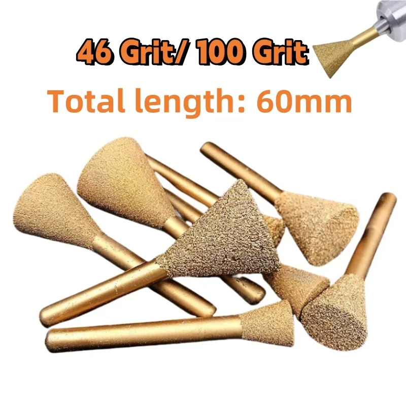 Brazed Grinding Head 12-25mm Inverted Trapezoid Grinding Burr Bit for Jade Peeling Stone Electric Carving Tools 1pcs