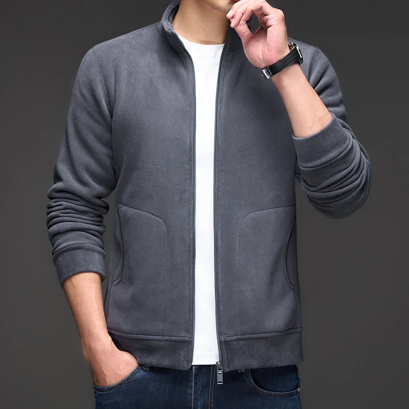 High end men' brand velvet warm zipper cardigan best-selling new comfortable stand up collar jacket in autumn and winter of 2025