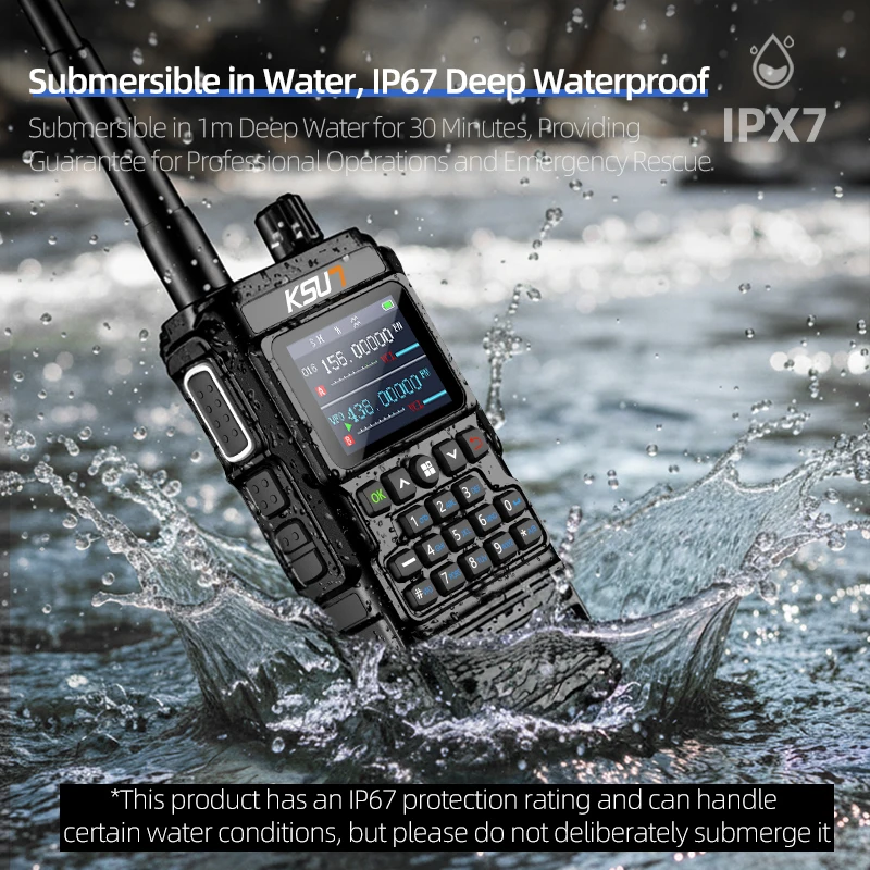 Walkie talkie ip67 à prova d'água profunda, alta potência, 10w, vhf, uhf, rádio profissional, comunicação de longo alcance, walkie talkie ksun uv168p
