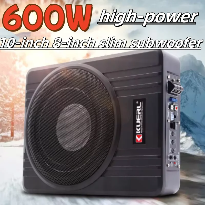 600W Power Under Seat Active Aluminum Car Subwoofer Speaker 12V Professional Car Modification 10 Inch Ultra-thin Pure Bass Audio