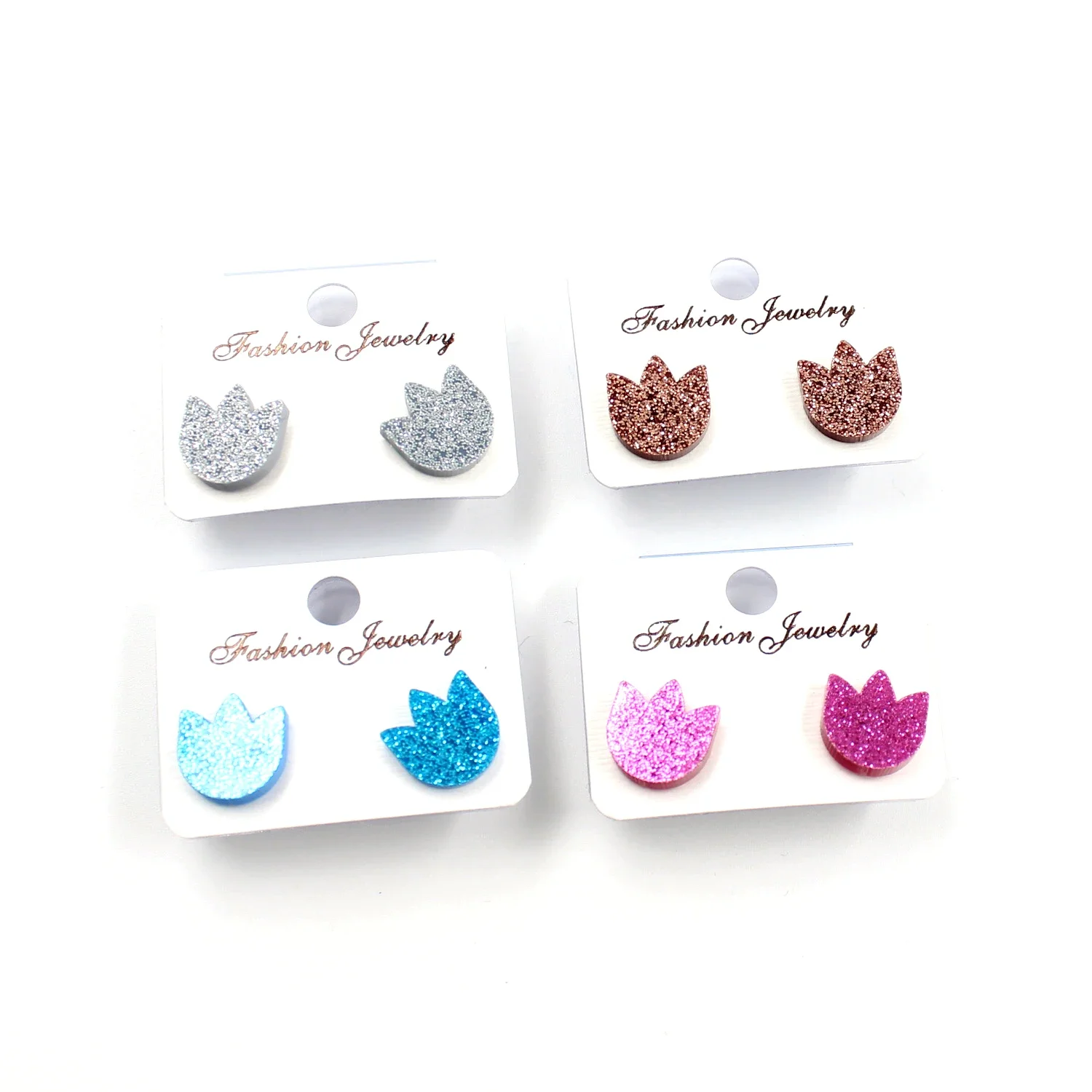 Cute Spring Easter Flower Bunny Stud Earrings Glitter Pink Acrylic Laser Cuts
