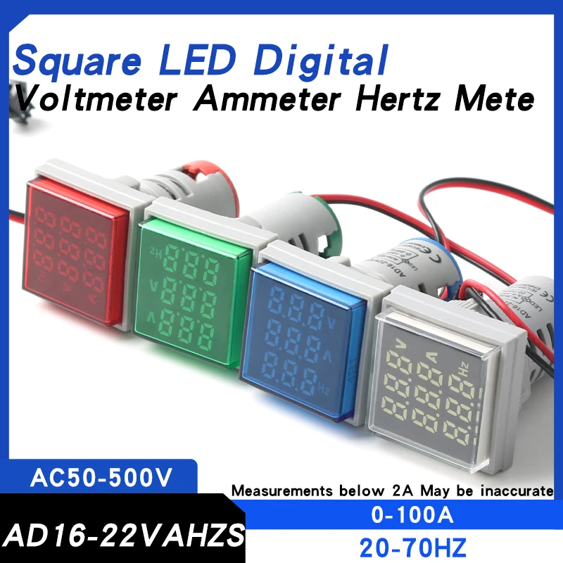 

Square LED Digital Voltmeter Ammeter Hertz Meter AC50-500V 2-100A Signal Lights Voltage Current Meter Volt Amp Tester Detector