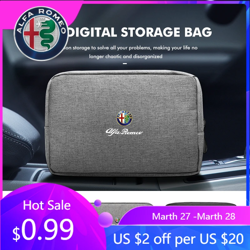 Organizador de Maletero para Alfa Romeo, Caja de Datos con Logotipo de Alfa Romeo, Bolsa de Almacenamiento para Cargador de Viaje, Accesorios para Alfa Romeo GT, Stelvio, F1, Brera
