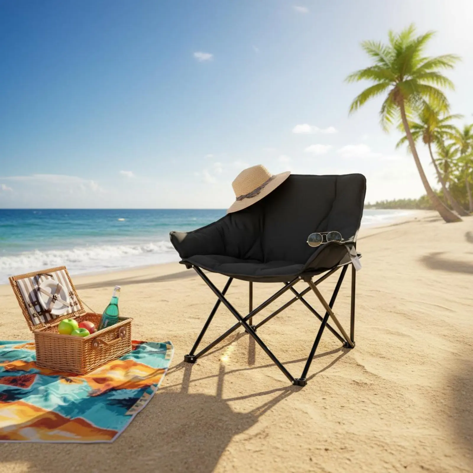 

High Rear Moon Chair Foldable Adjustable Moon Chair Lightweight Folding Fishing Stool Easy Setup Sturdy Duty Outdoor Recliner