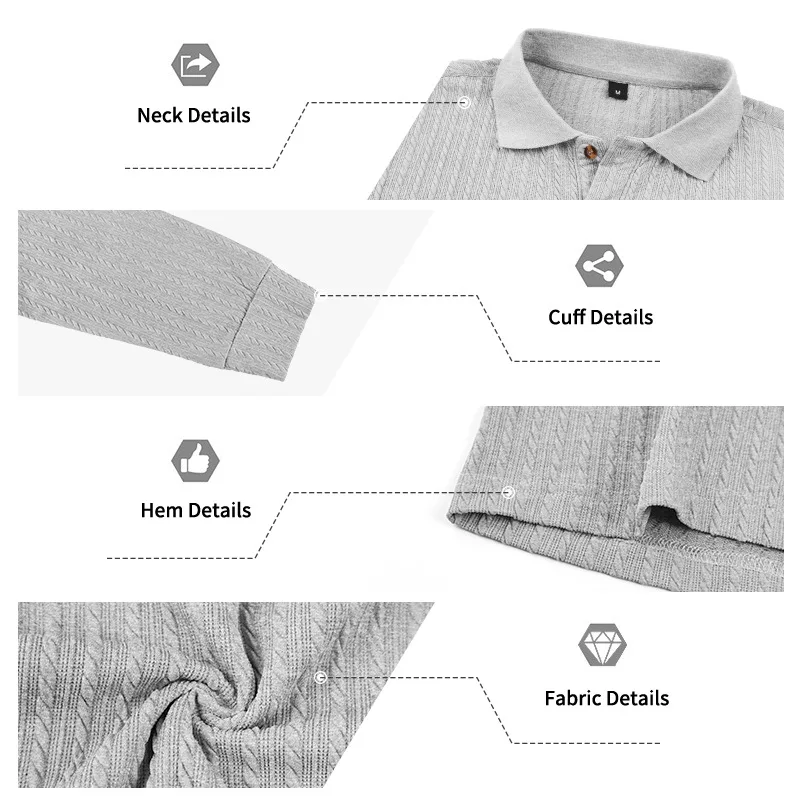 Herren Herbst-Winter US-Größe Jacquard Schlangenmuster Langarm-Poloshirt, Lässiges Einfaches Revers-Unterhemd – Detail 32