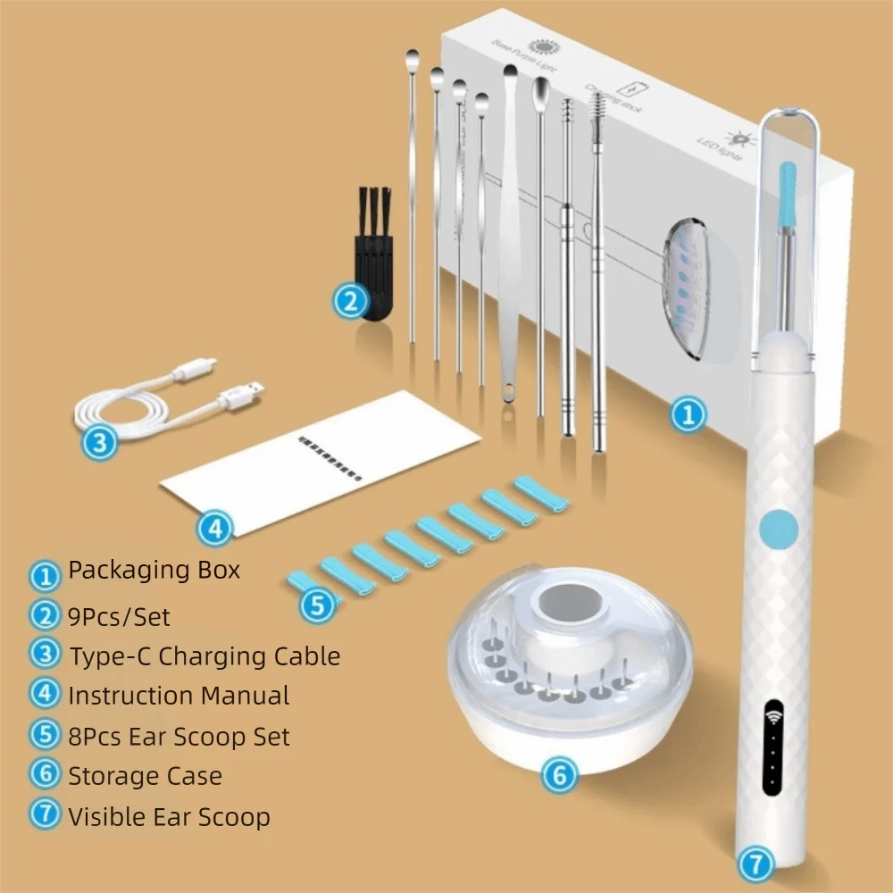 

USB Charging Visual Ear Sticks Ultra Thin 4.2mm 6 LED Lights Visual Wireless Otoscope Waterproof Camera 1080P Visual Endoscope