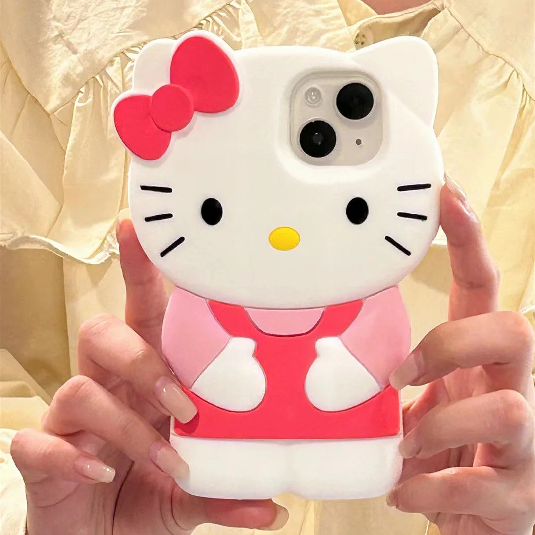 Custodia per telefono stereoscopica 3D Cartoon Sanrio Hello Kitty per IPhone 15 14 13 12 11 Pro Max X XR XS MAX Cover posteriore in Silicone morbido