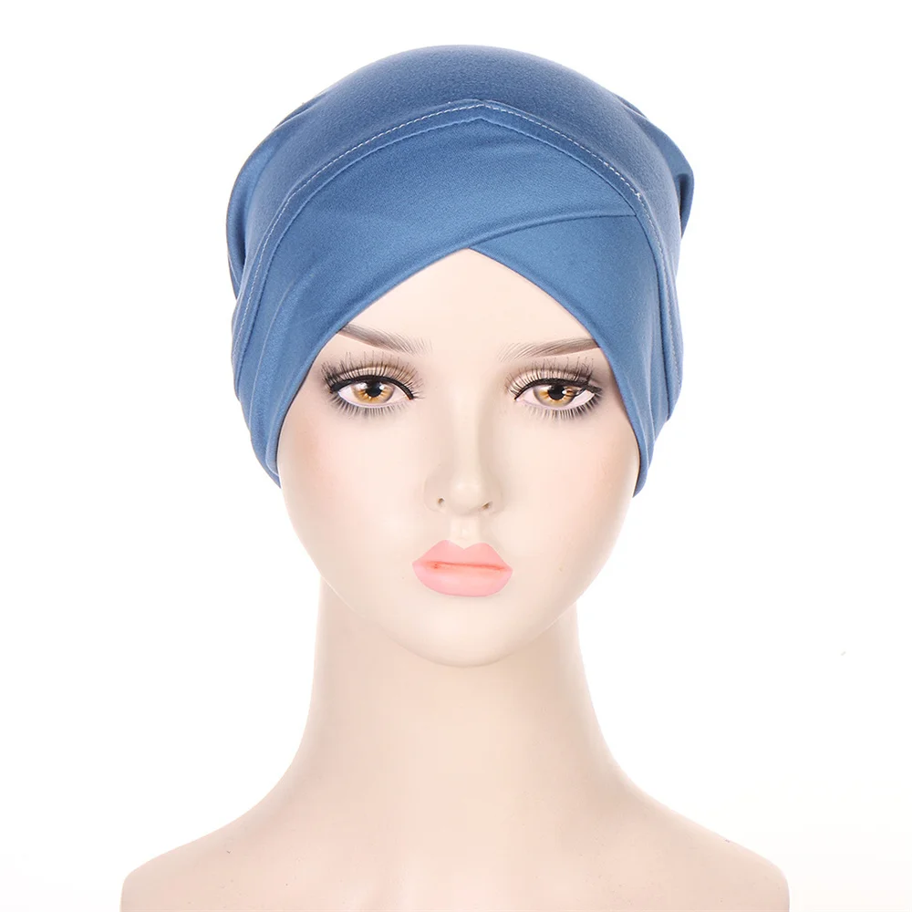 Nouvelle casquette Hijab intérieure pour femmes musulmanes, sous-écharpe, écharpe de tête de couleur unie, bandeau croisé, foulard Turban musulman