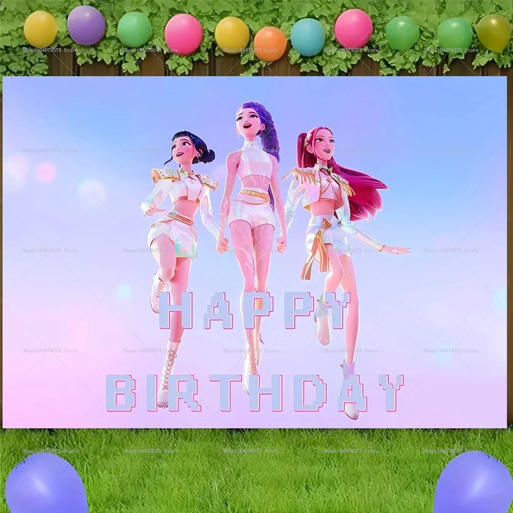 Happy Birthday Party Banner KPop Demon Hunters Suitable Birthday Parties For Boys And Girls Room Celebration Decoration.