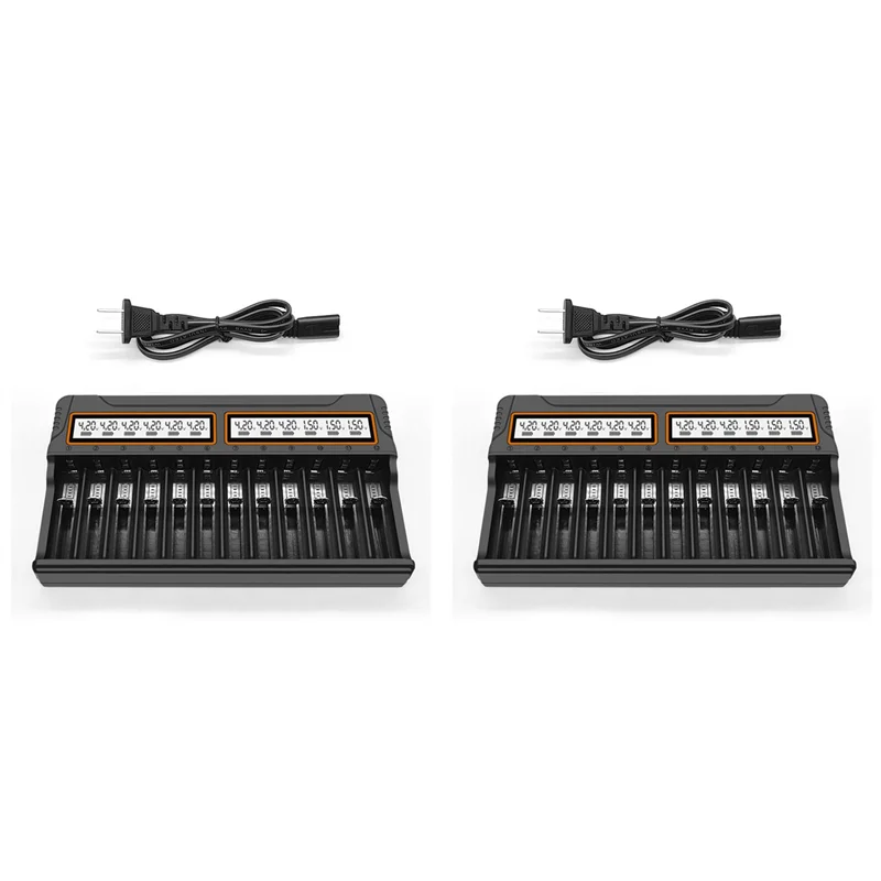 Caricabatterie AS94-2X 18650 12 slot Aa.Aaa Nickel Metal Hydride/Batteria al litio Caricatore universale intelligente con display Spina USA