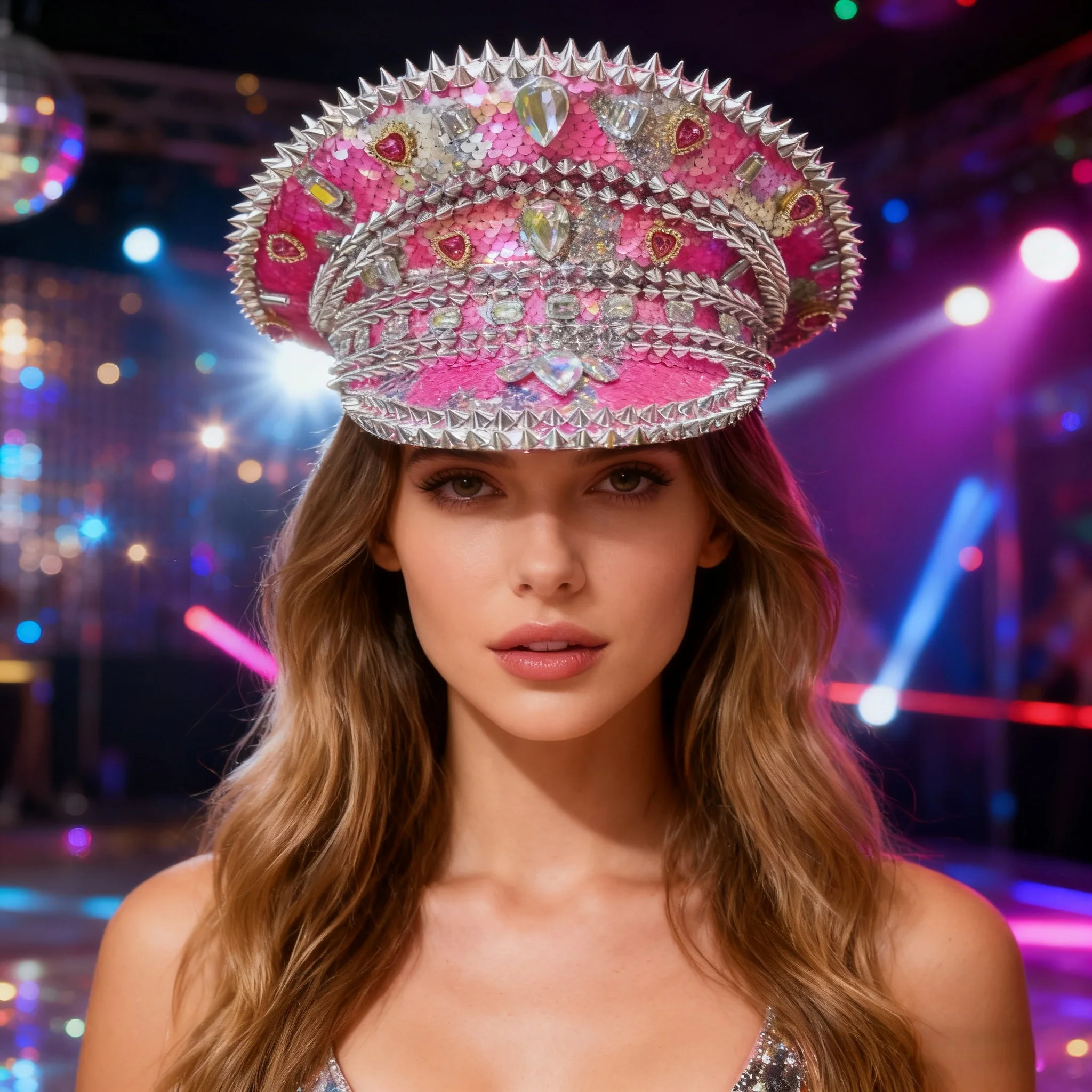 

HongLuan Yellow Laser Leather Loop Captain Hat Rhinestone & Military Caps for Woman, Rave Festivals Accessories ＆ Party Cap Man