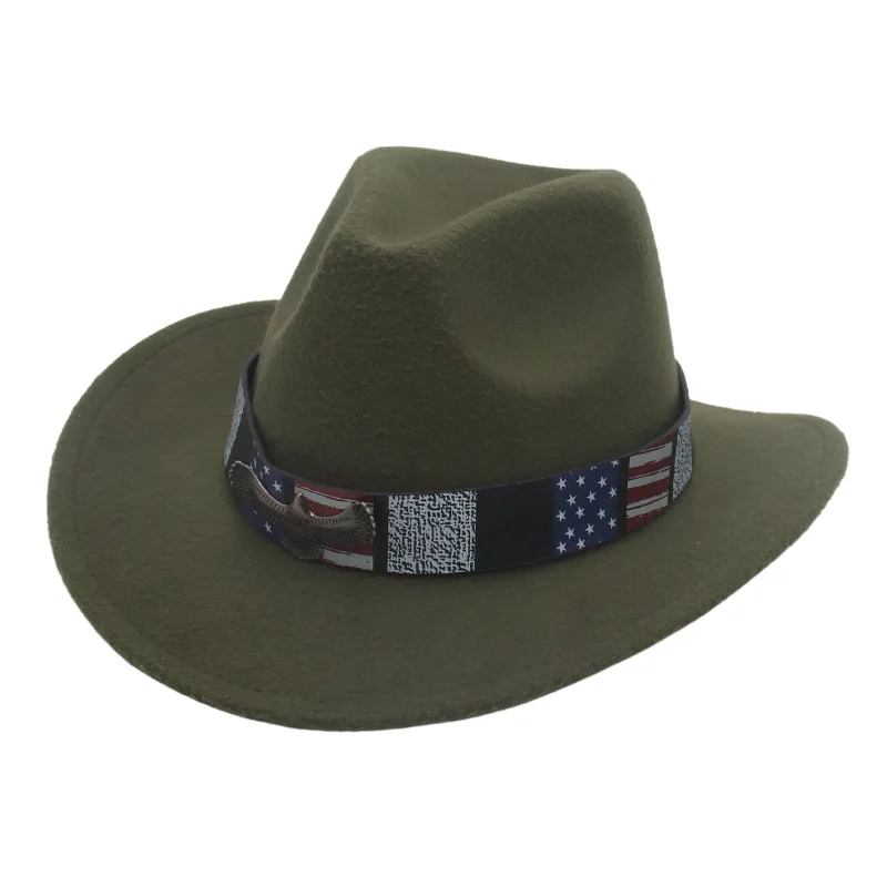 

Cross-border Star Striped Accessories Top Hat Western Cowboy Hat Cow Head Accessories Felt Cap Ethnic Style Free Eagle Felt Hat