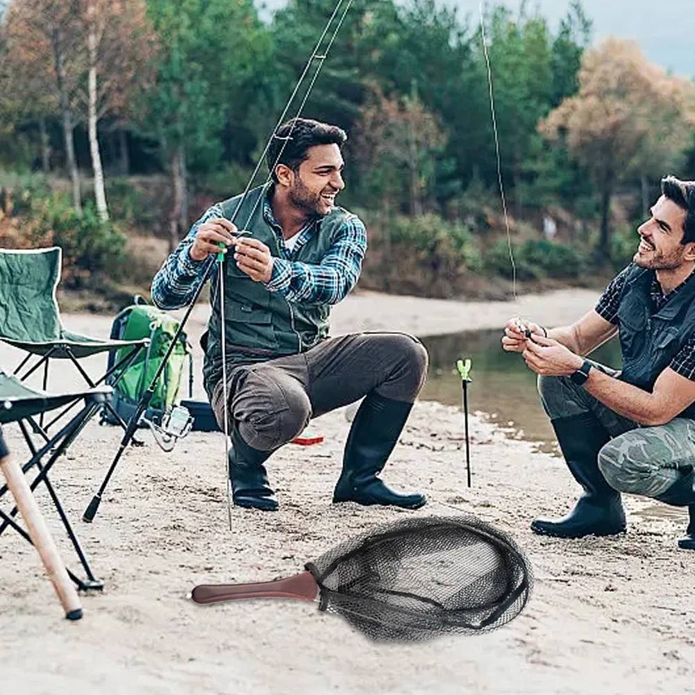 للطي الصيد شبكة أرضية مقبض خشبي الصيد صافي سمك السلمون المرقط صافي في الهواء الطلق تيار أدوات الصيد التبعي #6