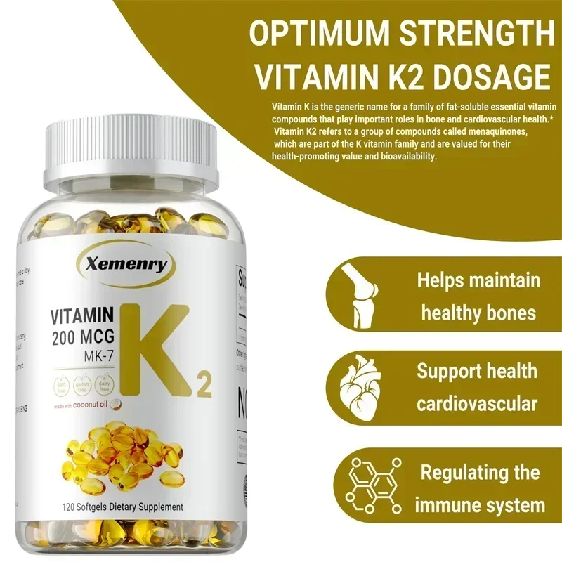 Vitamin K2 MK-7 Ergänzung – unterstützt Kalziumabsorption, Knochen, Gelenke, Immunität und Herzgesundheit, leicht zu schlucken