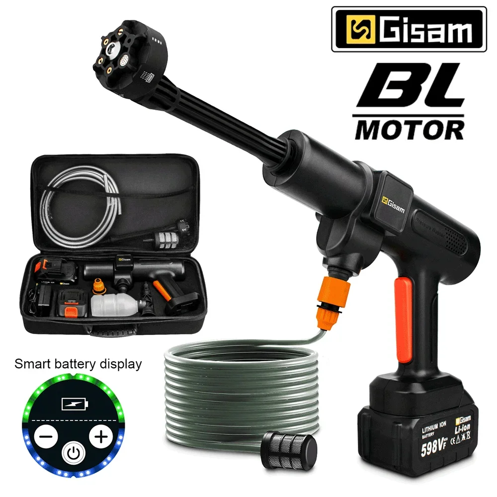 6 IN 1 Brushless High Pressure Car Washer Gun Wiredless Rechargeable Spray Car Washing Machine Garden Tool for Makita 18VBattery
