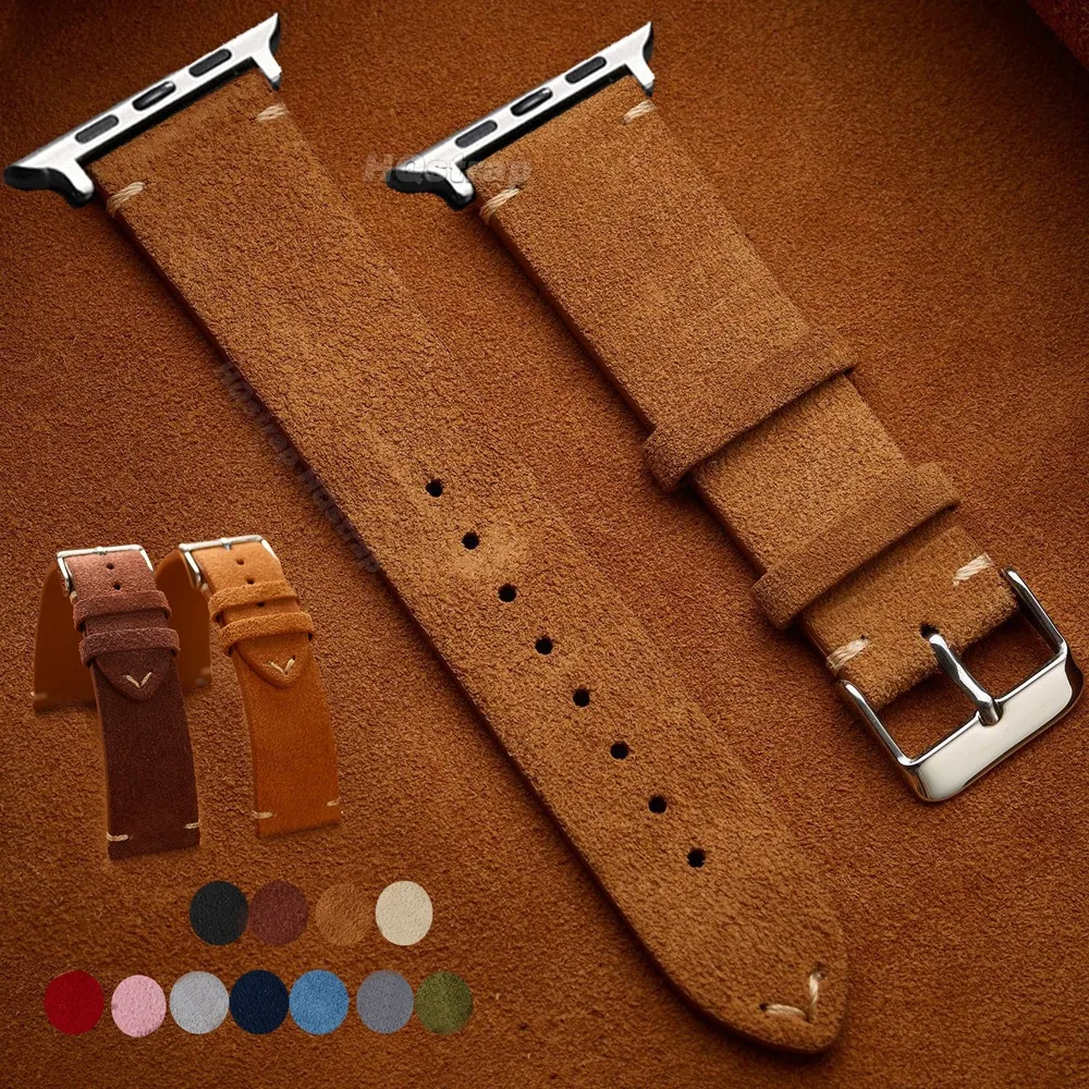 حزام ناعم من جلد الغزال لساعة أبل باند 45 ملم 44 ملم Ultra2 49 ملم سوار لسلسلة Iwatch 9 8 7 6 5 SE 40 ملم 41 ملم أشرطة مخيطة يدوية
