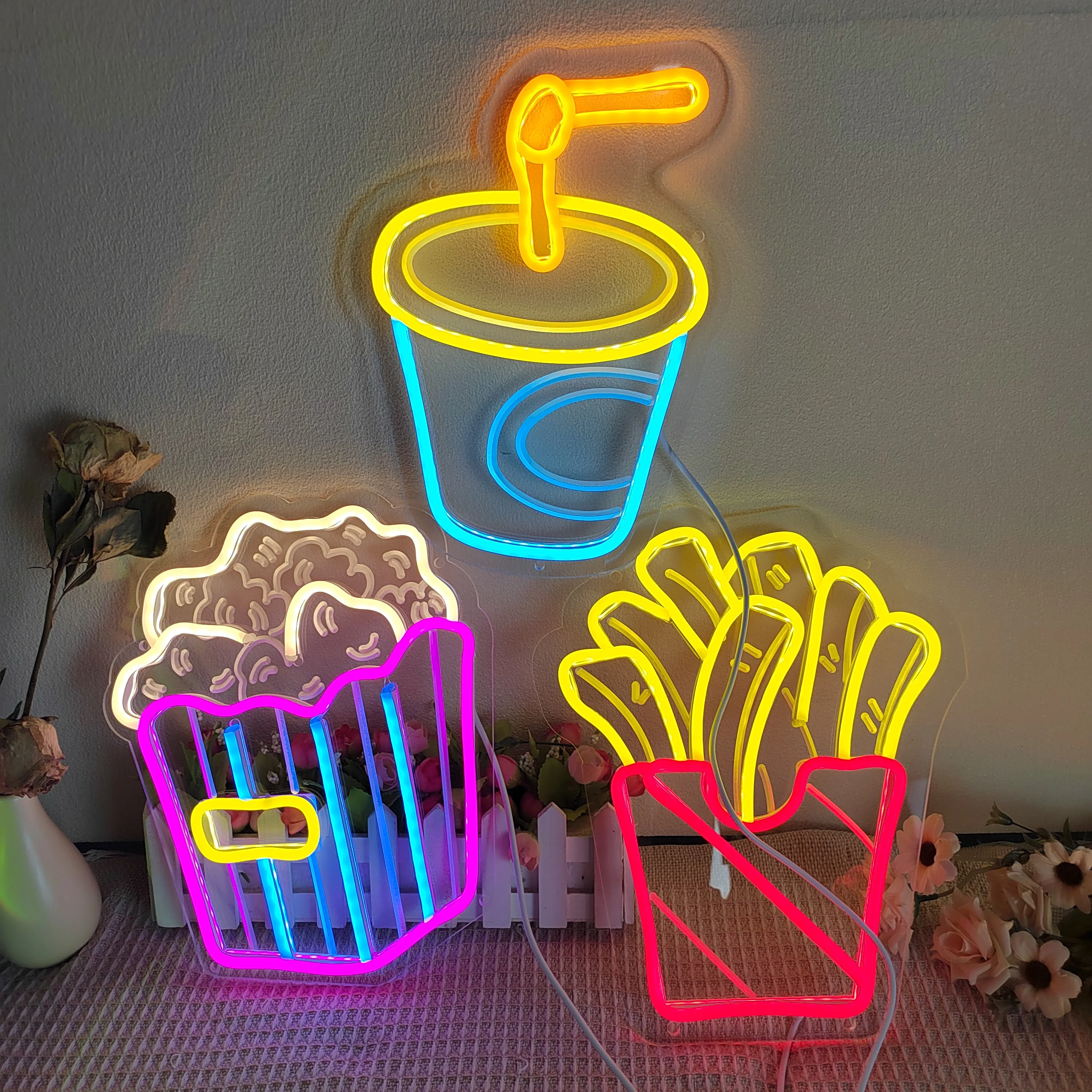 Neon Light Food Poster Signage Tin Painting Pizza Burger Advertising Plaque Restaurant Bar Club Shop Wall Art Decorative Panel