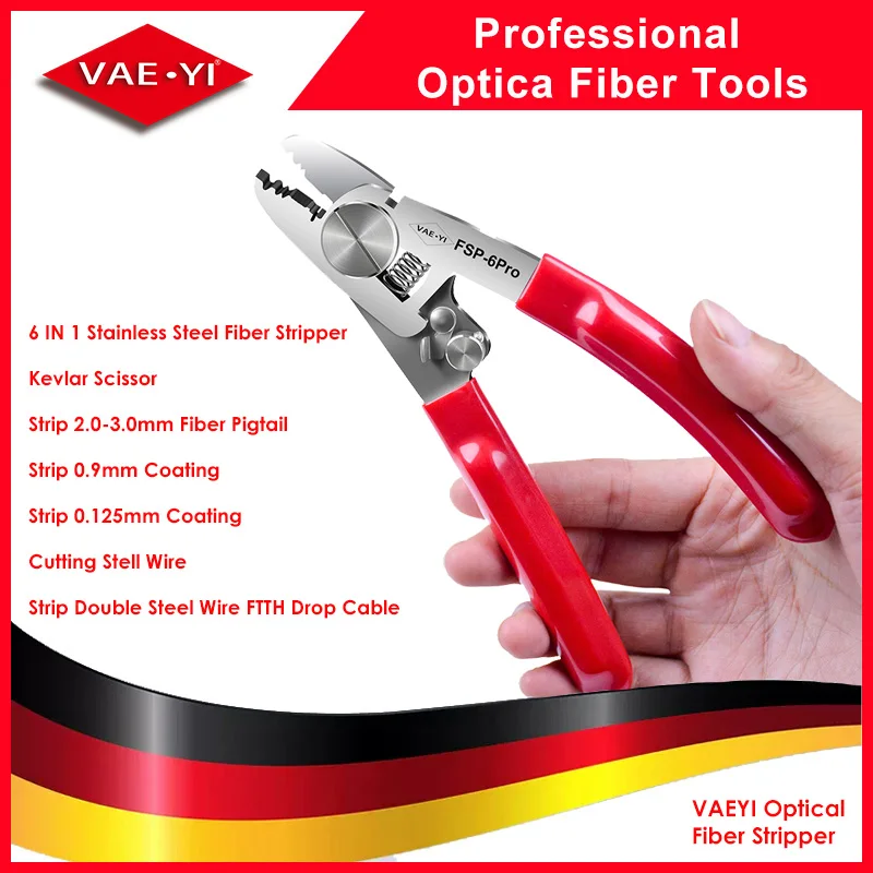 VAEYI 6 in 1 Fiber Stripper Stainless Steel,Cable Stripper Optical Cable Stripper Wire Strippers Fiber Optic Tools For FTTH