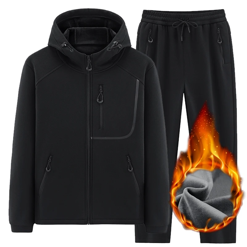 

New Autumn and Winter Casual Fleece Jacket Hooded Jacket Casual Pants Set Warm Outerwear Loose Couple Style Autumn Winter Sets