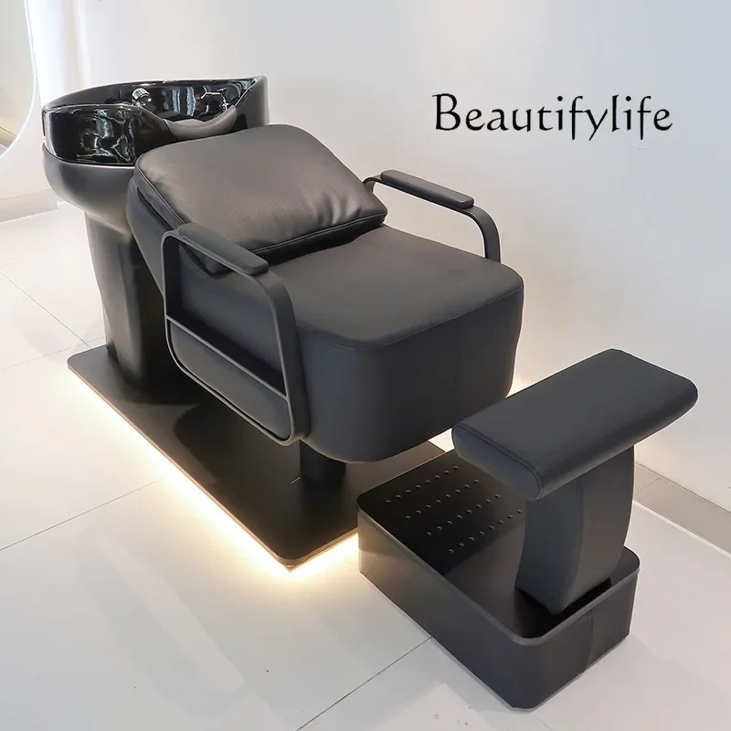 Barber shop special semi-reclining shampoo bed multi-functional porcelain deep basin flushing bed