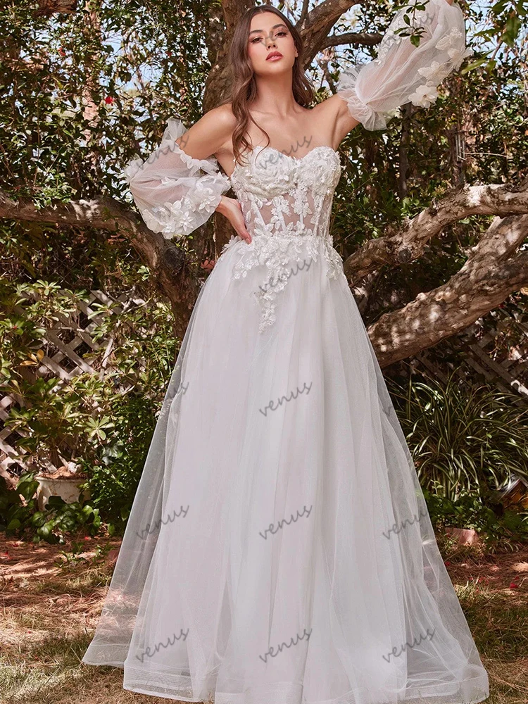 ชุดแต่งงานที่หรูหราสายชุดเจ้าสาวลูกไม้Appliquesปิดไหล่Robesสําหรับผู้หญิงVestidos De Noviaที่กําหนดเอง 2025