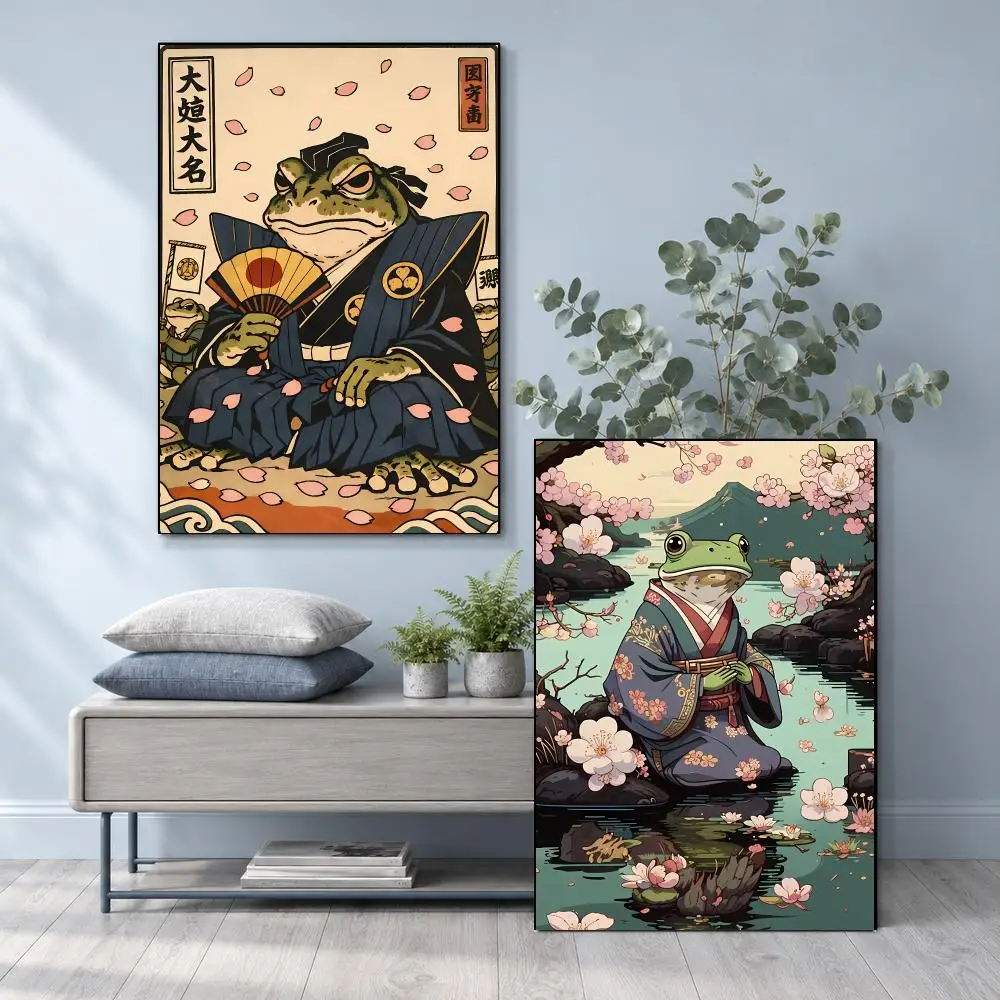 Quirky Heroic Art Japanese Samurai Frog Poster Frameless PP Self Adhesive Aesthetic Room Gift Decor