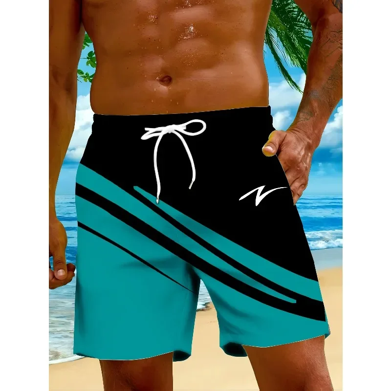 

Мужские пляжные шорты для активного отдыха, в гавайском стиле с контрастными полосками, для пляжа, моря, бассейна, отдыха и спорта CV